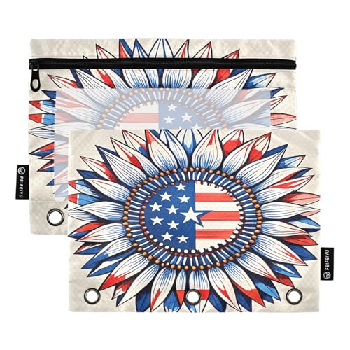 Nexawaveo Federmappen-Set mit kunstvollem Flaggen-Design, für 3-Ringbinder, glatter Reißverschluss mit transparentem PVC-Fenster, Federmäppchen für Schulbedarf, 2 Stück von Nexawaveo