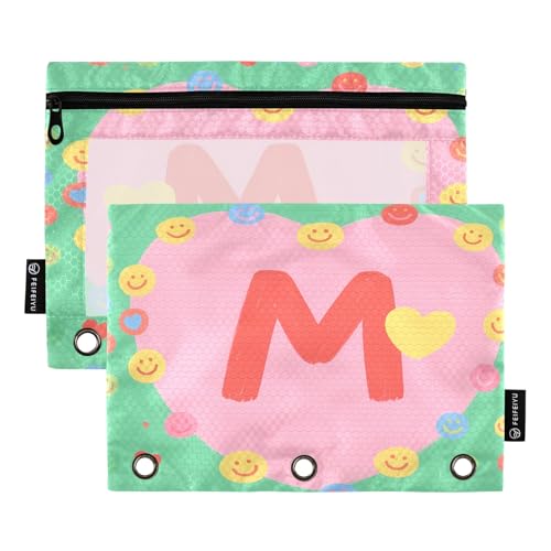 Nexawaveo Fröhliches Herz-Federmäppchen für 3-Ringbinder, glatter Reißverschluss mit transparentem PVC-Fenster, Federmäppchen für Schulbedarf, Grün, 2 Stück von Nexawaveo