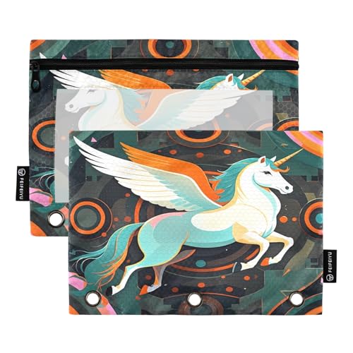 Nexawaveo Futuristic Pegasus Dark Federmäppchen-Set für 3-Ringbinder, glatter Reißverschluss mit transparentem PVC-Fenster, Federmäppchen für Schulbedarf, 2 Stück von Nexawaveo