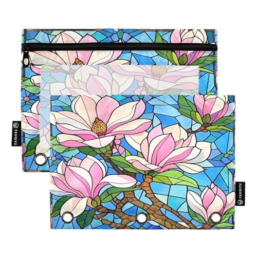 Nexawaveo Gerahmtes Federmäppchen für 3-Ringbücher, Magnolienblau, 2 Stück, glatter Reißverschluss mit transparentem PVC-Fenster, Federmäppchen für Schulbedarf von Nexawaveo