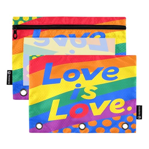 Nexawaveo Love Is Love Lgbt Federmäppchen-Set für 3-Ringbuch, glatter Reißverschluss mit transparentem PVC-Fenster, Federmäppchen für Schulbedarf, 2 Stück von Nexawaveo