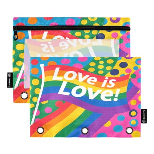Nexawaveo Love Is Love Rainbow Lgbt Federmäppchen-Set für 3-Ringbuch, glatter Reißverschluss mit transparentem PVC-Fenster, Federmäppchen für Schulbedarf, 2 Stück von Nexawaveo