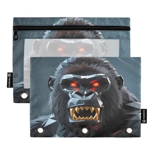 Nexawaveo Lowpoly Gorilla Dark Federmäppchen-Set für 3-Ringbuch, glatter Reißverschluss mit transparentem PVC-Fenster, Federmäppchen für Schulbedarf, 2 Stück Nexawaveo Lowpoly Gorilla Dark Federmäppchen-Set für 3-Ringbuch, glatter Reißverschluss mit transparentem PVC-Fenster, Federmäppchen für Schulbedarf, 2 Stück von Nexawaveo