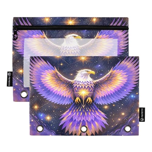 Nexawaveo Magical Bird Starry Federmäppchen-Set für 3-Ringbuch, glatter Reißverschluss mit transparentem PVC-Fenster, Federmäppchen für Schulbedarf, 2 Stück von Nexawaveo