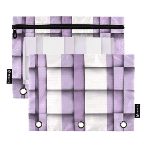 Nexawaveo Minimalistische Quadrate, violett, 2 Stück, Federmäppchen-Set für 3-Ringbinder, glatter Reißverschluss mit transparentem PVC-Fenster, Federmäppchen für Schulbedarf von Nexawaveo