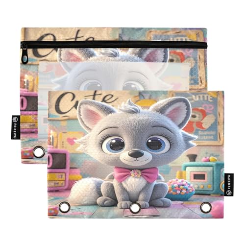 Nexawaveo Niedliches Federmäppchen mit Fuchs-Motiv, bunt, für 3-Ringbücher, glatter Reißverschluss mit transparentem PVC-Fenster, Federmäppchen für Schulbedarf von Nexawaveo