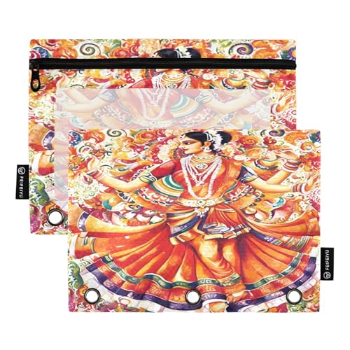 Nexawaveo Ölgemälde, Tanzfigur, Federmäppchen-Set für 3-Ringbinder, glatter Reißverschluss mit transparentem PVC-Fenster, Federmäppchen für Schulbedarf, 2 Stück von Nexawaveo