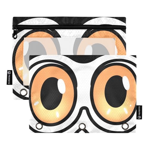 Nexawaveo Orange Eyes Federmäppchen-Set für 3-Ringbinder, glatter Reißverschluss mit transparentem PVC-Fenster, Federmäppchen für Schulbedarf, 2 Stück von Nexawaveo