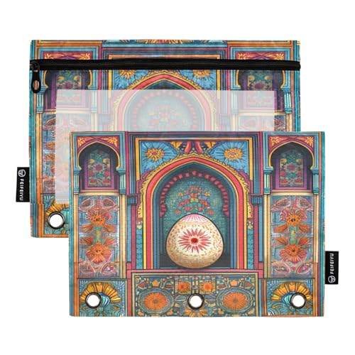 Nexawaveo Osterei im kunstvollen Rahmen, 2 Stück, Federmäppchen-Set für 3-Ringbuch, glatter Reißverschluss mit transparentem PVC-Fenster, Federmäppchen für Schulbedarf von Nexawaveo