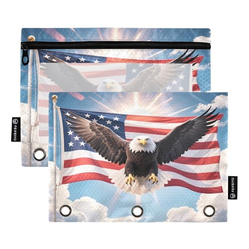 Nexawaveo Patriotic Bird Sky Federmäppchen-Set für 3-Ringbuch, glatter Reißverschluss mit transparentem PVC-Fenster, Federmäppchen für Schulbedarf, 2 Stück von Nexawaveo