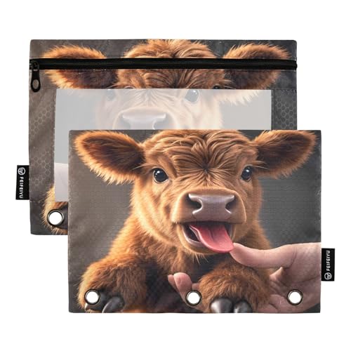 Nexawaveo Playful Calf Dark Federmäppchen-Set für 3-Ringbinder, glatter Reißverschluss mit transparentem PVC-Fenster, Federmäppchen für Schulbedarf, 2 Stück von Nexawaveo