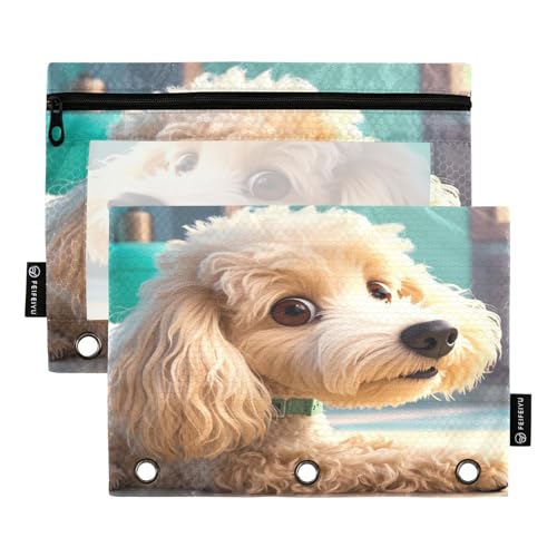 Nexawaveo Pudel in Room Federmäppchen-Set für 3-Ringbinder, glatter Reißverschluss mit transparentem PVC-Fenster, Federmäppchen für Schulbedarf, 2 Stück von Nexawaveo