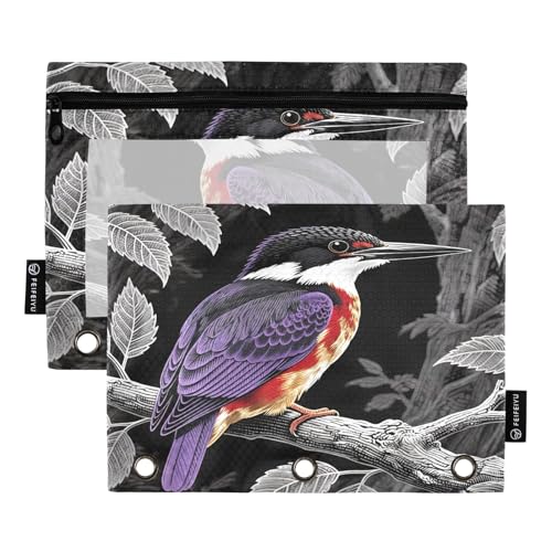 Nexawaveo Purple Bird Dark Federmäppchen-Set für 3-Ringbücher, glatter Reißverschluss mit transparentem PVC-Fenster, Federmäppchen für Schulbedarf, 2 Stück von Nexawaveo