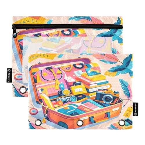 Nexawaveo Reisegepäck-Set, Pfirsichfarben, 2 Stück, Federmäppchen für 3-Ringbinder, glatter Reißverschluss mit transparentem PVC-Fenster, Federmäppchen für Schulbedarf von Nexawaveo