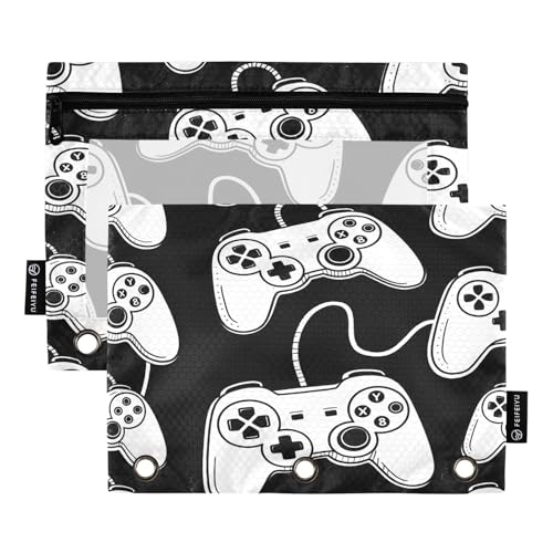 Nexawaveo Sketchy Gamepads Federmäppchen-Set für 3-Ringbinder, glatter Reißverschluss mit transparentem PVC-Fenster, Federmäppchen für Schulbedarf, Schwarz, 2 Stück Nexawaveo Sketchy Gamepads Federmäppchen-Set für 3-Ringbinder, glatter Reißverschluss mit transparentem PVC-Fenster, Federmäppchen für Schulbedarf, Schwarz, 2 Stück von Nexawaveo
