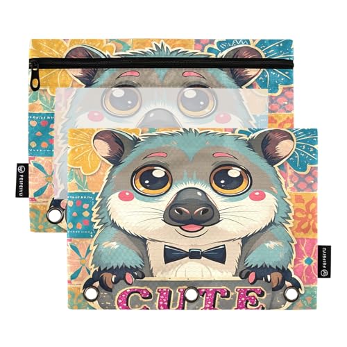 Nexawaveo Skurrile Tier-Federmäppchen für 3-Ringbücher, glatter Reißverschluss mit transparentem PVC-Fenster, Federmäppchen für Schulbedarf, 2 Stück von Nexawaveo