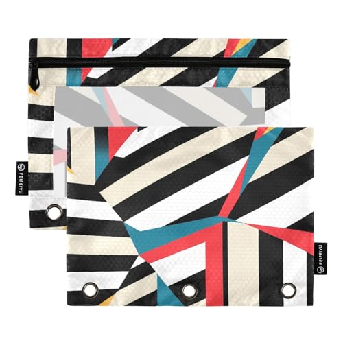 Nexawaveo Stilvolles, abstraktes Federmäppchen-Set für 3-Ringbinder, glatter Reißverschluss mit transparentem PVC-Fenster, Federmäppchen für Schulbedarf, 2 Stück von Nexawaveo