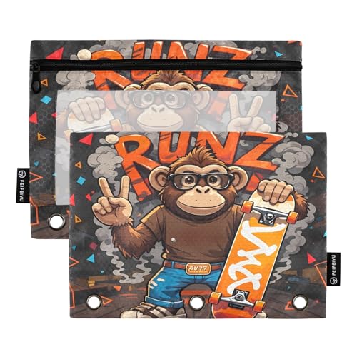 Nexawaveo Street Style Federmäppchen-Set mit 3 Ringbüchern, glatter Reißverschluss mit transparentem PVC-Fenster, 2 Stück von Nexawaveo