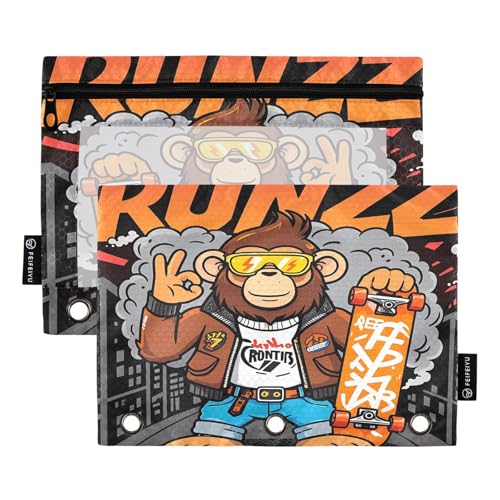 Nexawaveo Street Style Federmäppchen-Set mit 3 Ringbüchern, glatter Reißverschluss mit transparentem PVC-Fenster, 2 Stück von Nexawaveo