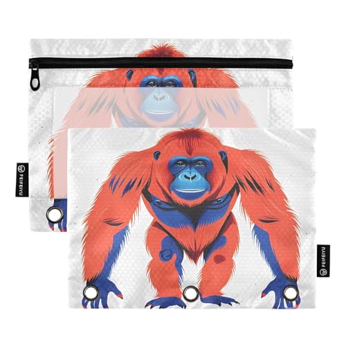 Nexawaveo Strong Primate Federmäppchen-Set für 3-Ringbücher, glatter Reißverschluss mit transparentem PVC-Fenster, Weiß, 2 Stück von Nexawaveo