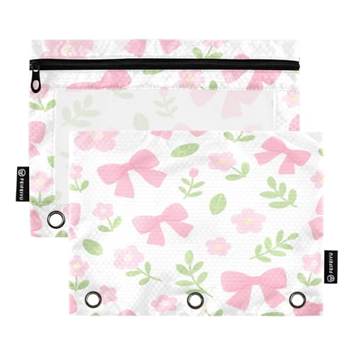 Nexawaveo Sweet Bow Federmäppchen-Set für 3-Ringbinder, glatter Reißverschluss mit transparentem PVC-Fenster, Weiß, 2 Stück von Nexawaveo