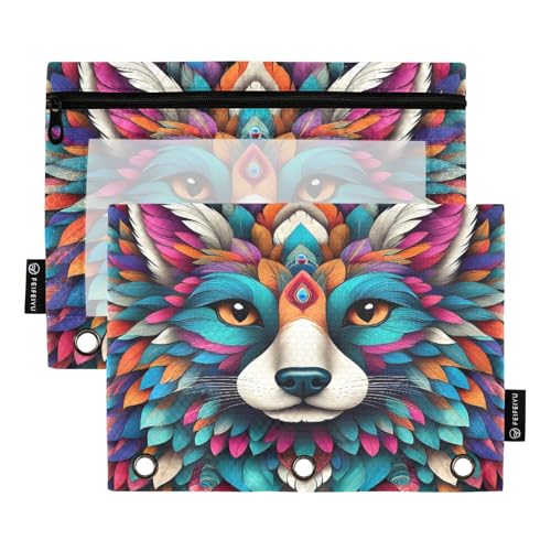 Nexawaveo Tribal Fox Federmäppchen-Set für 3-Ringbinder, glatter Reißverschluss mit transparentem PVC-Fenster, 2 Stück von Nexawaveo