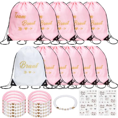 Nexhyp 11 Stück Junggesellenabschied Frauen JGA Frauen Turnbeutel Set, Team Bride Rucksack mit Kordelzug Passendes individuelles Armband, Braut Tasche Team Braut für Hochzeit Verlobung Nexhyp 11 Stück Junggesellenabschied Frauen JGA Frauen Turnbeutel Set, Team Bride Rucksack mit Kordelzug Passendes individuelles Armband, Braut Tasche Team Braut für Hochzeit Verlobung von Nexhyp