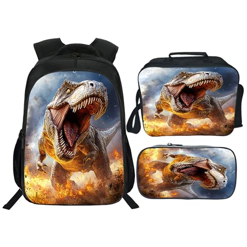 Neximag Dinosaurier-Rucksack, 3-teiliges Set für Jungen und Mädchen, T-Rex-Schultasche mit Lunchbox, Federmäppchen, coole Dino-Büchertasche, leicht, perfekt für Grundschulstudenten Neximag Dinosaurier-Rucksack, 3-teiliges Set für Jungen und Mädchen, T-Rex-Schultasche mit Lunchbox, Federmäppchen, coole Dino-Büchertasche, leicht, perfekt für Grundschulstudenten von Neximag