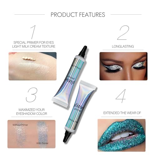 Glitzer Primer Makeup Basis, Lidschatten Applikator Glitzer, Fixiergel für losen Glitzer, Lidschatten und Pigment, Basis Primer Foundation Highlighter Creme Glitzer Primer Makeup Basis, Lidschatten Applikator Glitzer, Fixiergel für losen Glitzer, Lidschatten und Pigment, Basis Primer Foundation Highlighter Creme von Nexolla