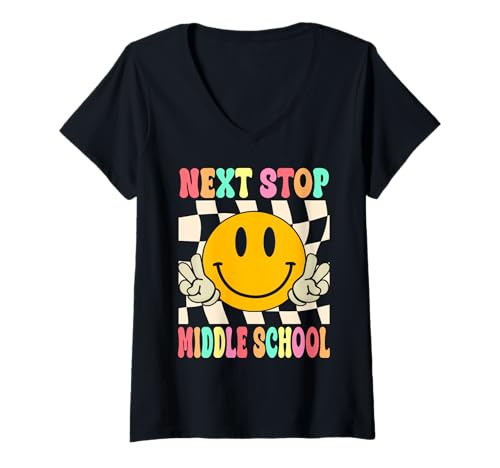 Damen Next Stop Mittelschule Grundschule Abschluss 2025 T-Shirt mit V-Ausschnitt Damen Next Stop Mittelschule Grundschule Abschluss 2025 T-Shirt mit V-Ausschnitt von Next Stop Middle School Graduation 2025
