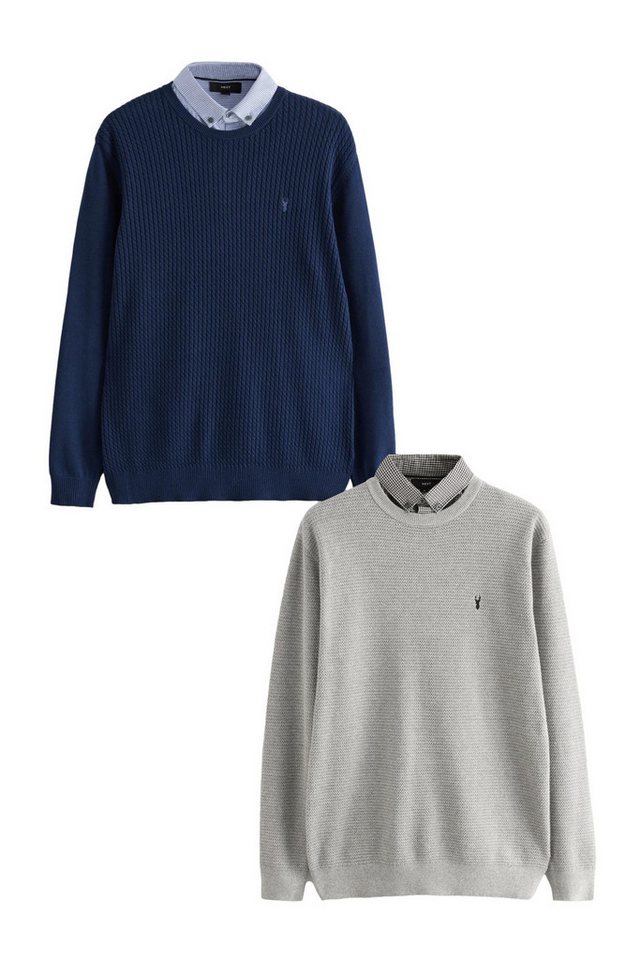 Next 2-in-1-Pullover Pullover im Lagenlook mit Hemdeinsatz, 2er-Pack (2-tlg) von Next