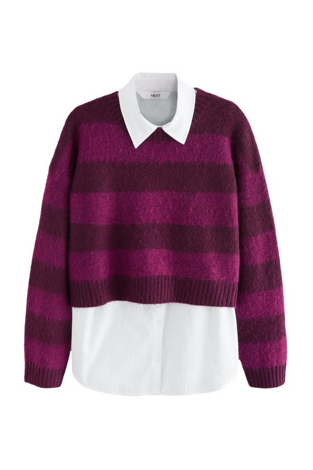 Next 2-in-1-Pullover Weicher, angerauter Strickpullover mit Hemdlage (2-tlg) von Next
