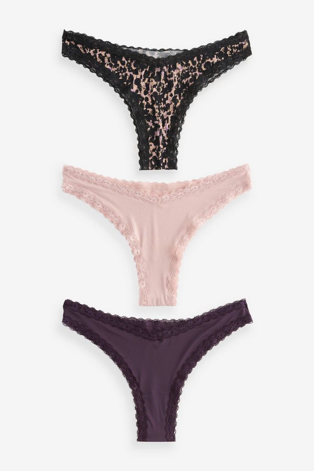 Next Bandeau-Bikini-Top 3 x Slips aus Mikrofaser mit Spitze, Brazilian (3-St) von Next