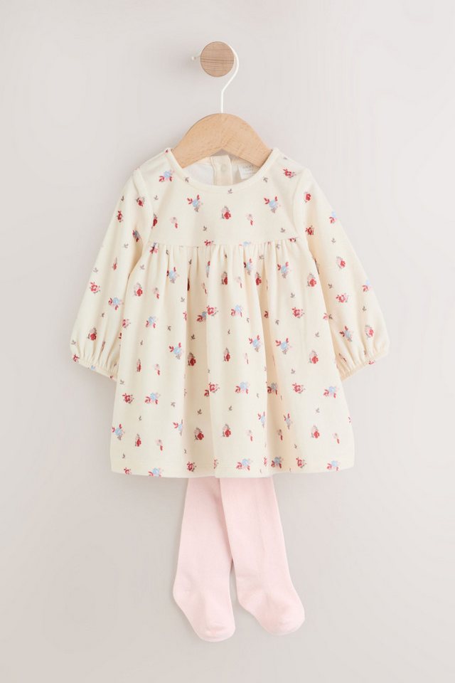 Next Blusenkleid Baby Velours-Kleid und Strumpfhose im 2er-Set (2-tlg) von Next