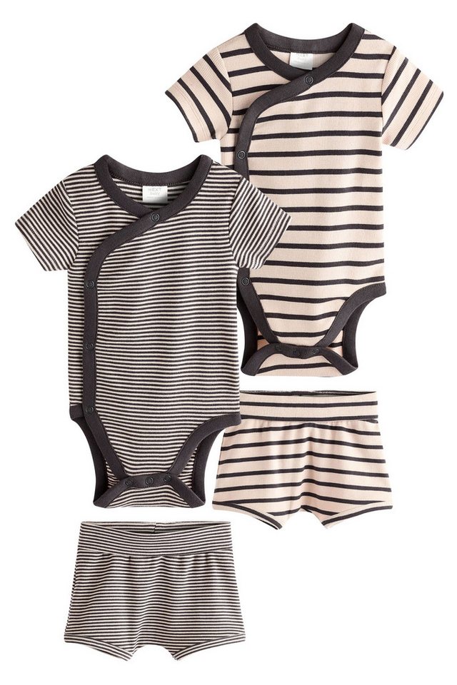 Next Body & Shorts Wickeldesign Babystrampler und Shorts, 4er-Pack (4-tlg) von Next