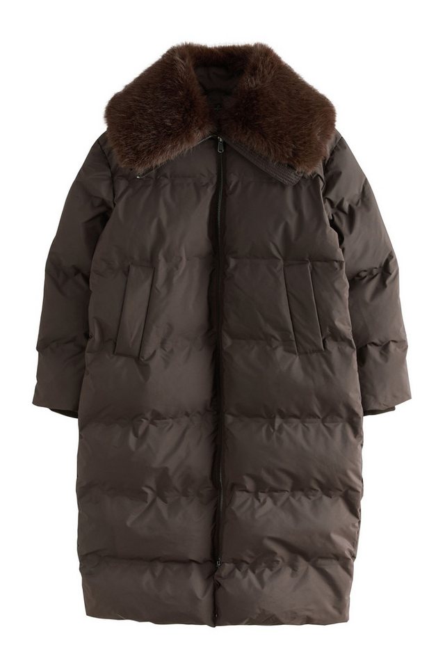 Next Fellimitatmantel Langer, wattierter Mantel mit Kragen aus Kunstfell (1-tlg) von Next