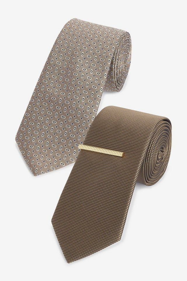Next Krawatte 2 x Struktur-Krawatten mit Krawattennadel (3-St) von Next