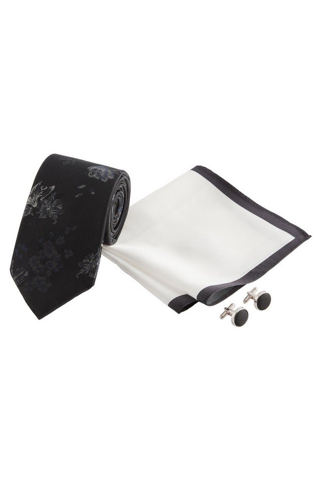 Next Krawatte Krawatte, Einstecktuch + Manschettenknöpfe im Set (3-St) von Next
