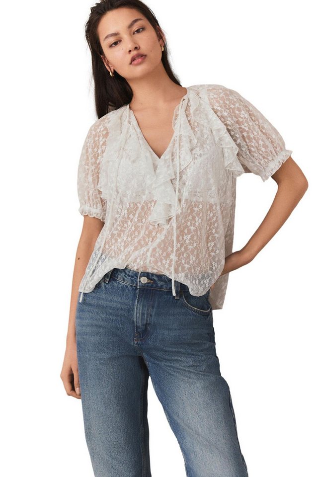 Next Kurzarmbluse Rüschenbluse aus Mesh mit kurzen Ärmeln (1-tlg) von Next