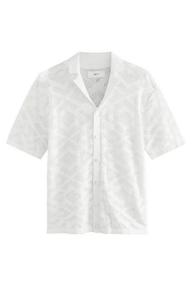 Next Kurzarmhemd Relaxed Fit Strickhemd, Lochstickerei + Kubakragen (1-tlg) von Next