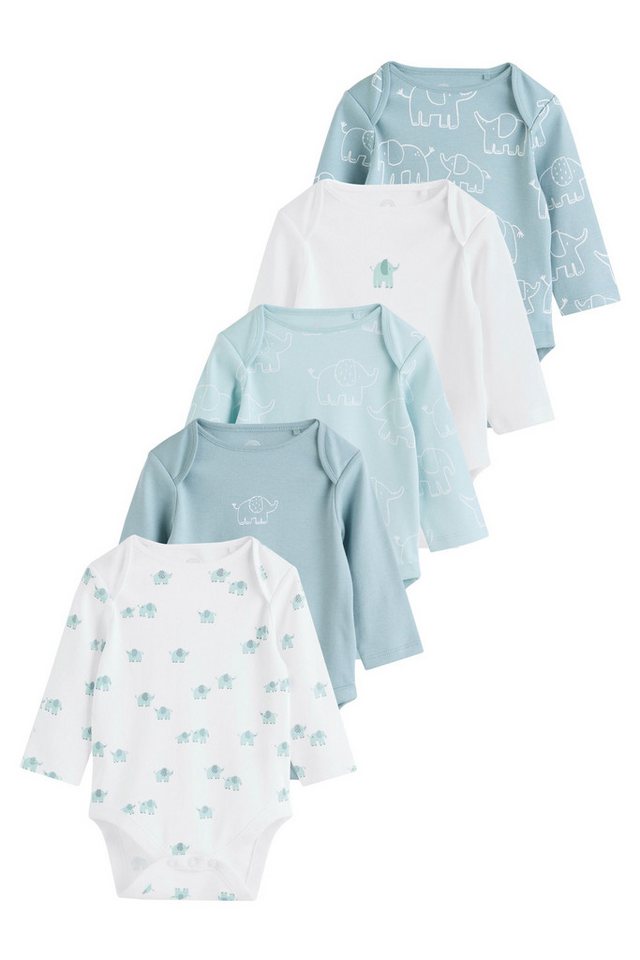 Next Langarmbody 5er-Pack Baby Elefant Langarm-Bodysuits (5-tlg) von Next