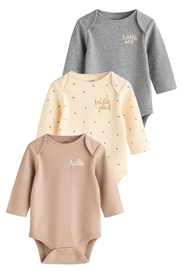 Next Langarmbody Baby-Bodysuits aus 100 % Baumwolle, 3er-Pack (3-tlg) von Next
