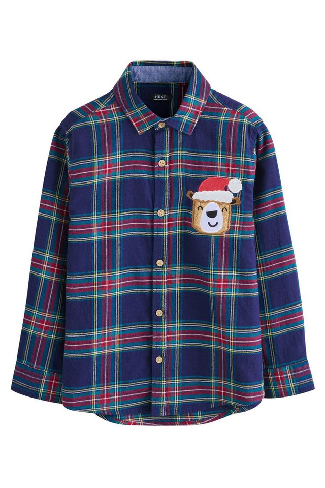 Next Langarmhemd Langarmhemd im Schottenmuster mit Weihnachtsmotiv (1-tlg) von Next