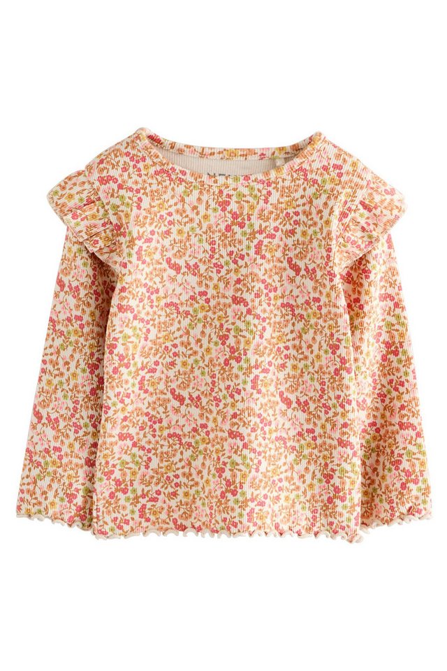 Next Langarmshirt Langärmeliges, geripptes Rüschen-T-Shirt (1-tlg) von Next