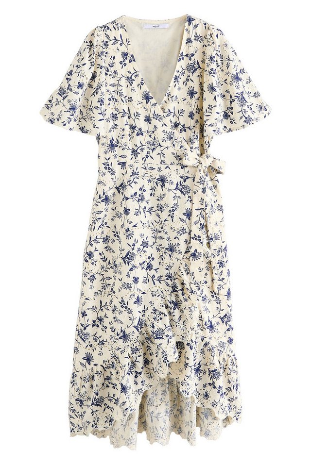 Next Midikleid Besticktes Wickelkleid aus 100 % Baumwolle (1-tlg) von Next