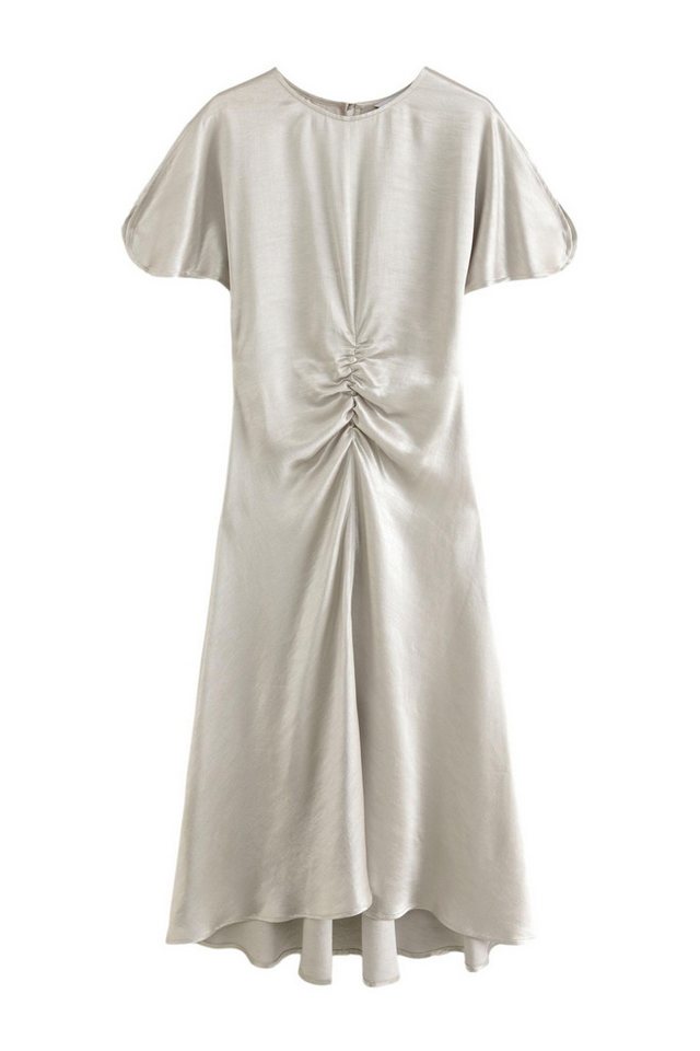 Next Midikleid Gerafftes Satinkleid in Knitteroptik mit Leo-Print (1-tlg) von Next