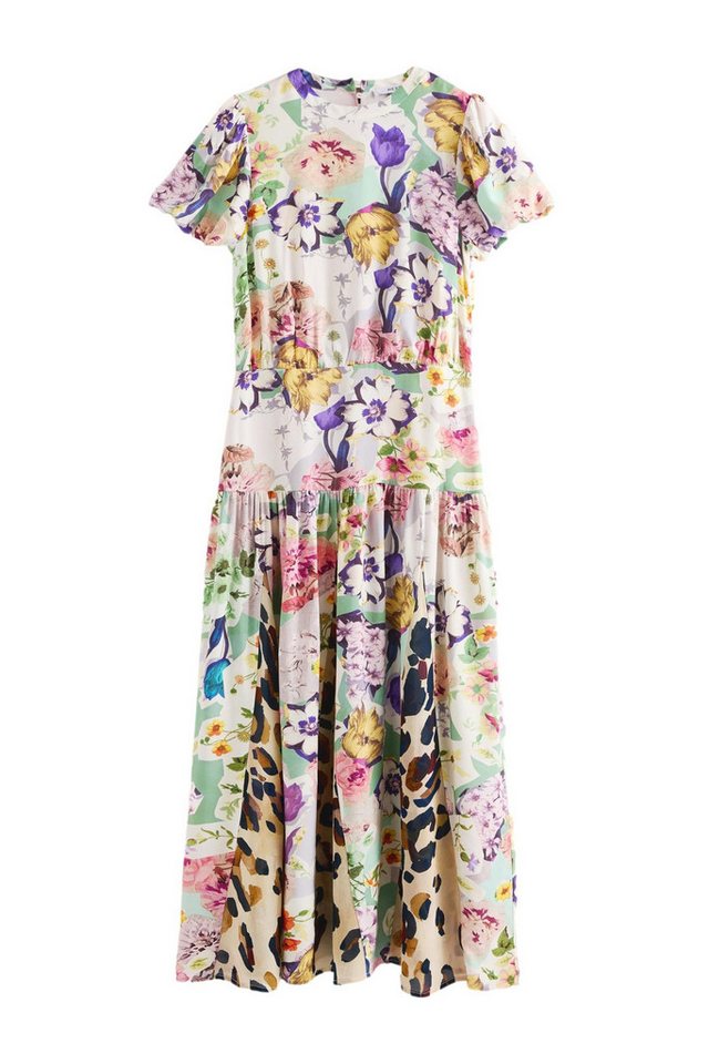 Next Midikleid Kurzärmeliges T-Shirtkleid mit geteiltem Muster (1-tlg) von Next