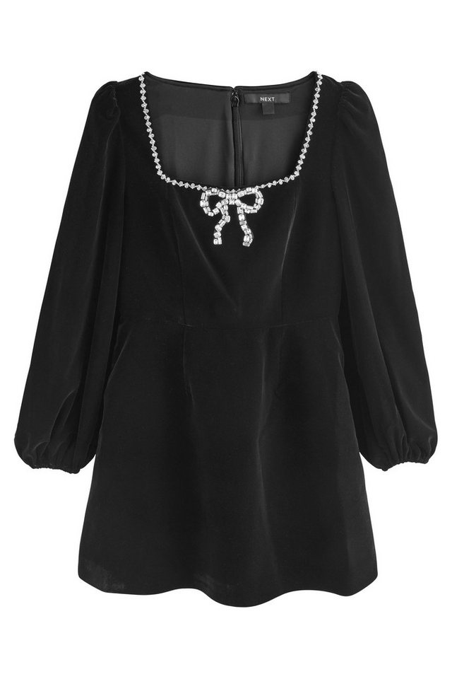 Next Minikleid Langärmeliges Samt-Minikleid mit Schleife (1-tlg) von Next