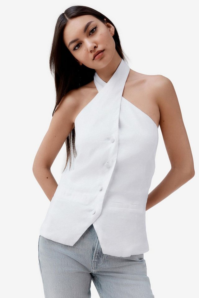 Next Neckholdertop Geknöpftes Neckholder-Oberteil aus 100 % Leinen (1-tlg) von Next