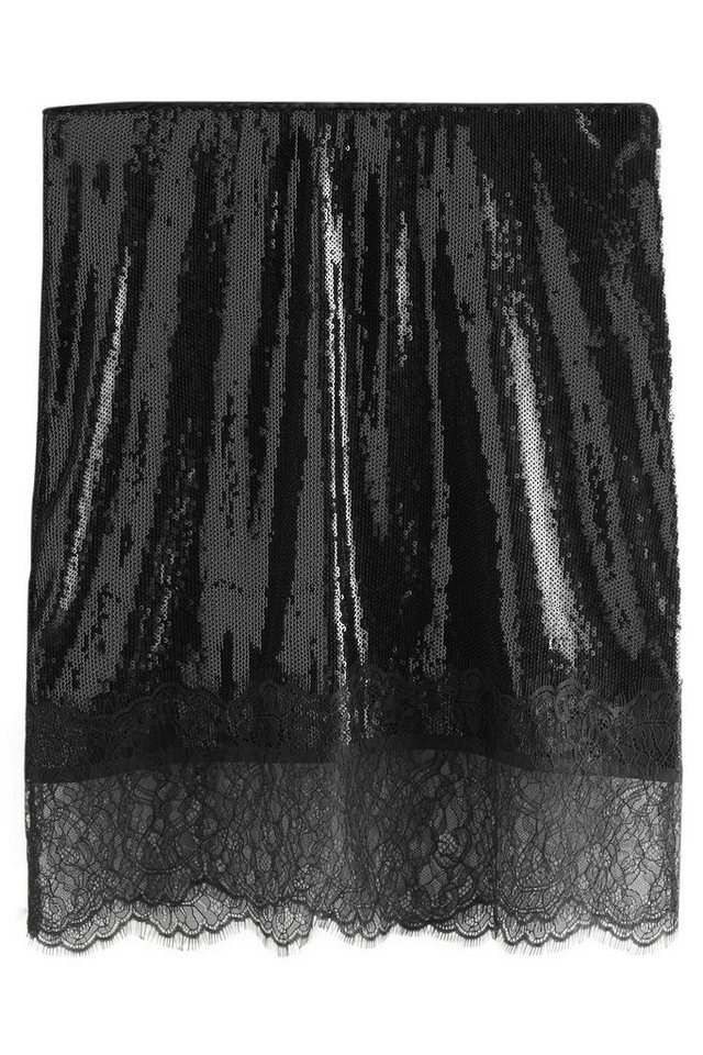 Next Paillettenrock Pailletten-Minirock mit Spitzenbesatz (1-tlg) von Next